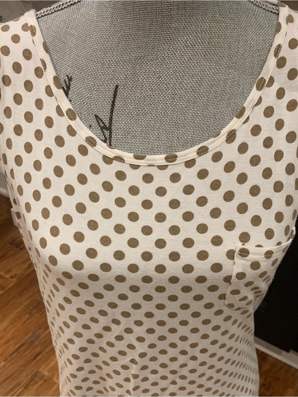 Max Studio Cream Top with Taupe Polka Dots